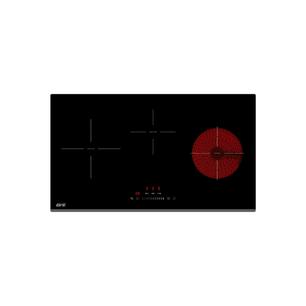 เตาฝังอินดักชั่น เตาแม่เหล็กไฟฟ้า 2 หัว เซรามิก 1 หัว EVE รุ่น HB73-2IND1DCEM/SC ขนาด 73 ซม. สีดำ